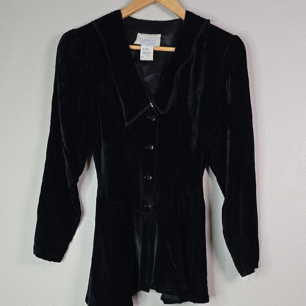 Gunne Sax By Jessica Mcclintock Black Velvet Button-Up Blouse Size 3.